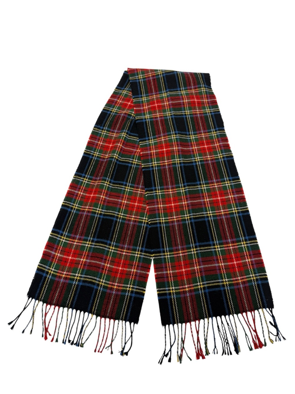 Roots Vintage Black Stewart Tartan Plaid Fringe Winter Scarf Unisex